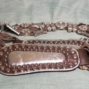 Brown and Silver Gypsy Bohemian Belt, Vintage Chain Belt, Moroccan Style Belt
